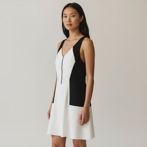 Rebecca Taylor White Black Sleeveless Fit & Flare Dress Size 4 Spring, Wedding